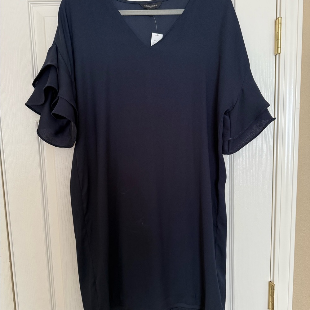 Banana Republic Blue Ruffled Short Sleeve Mini Dress